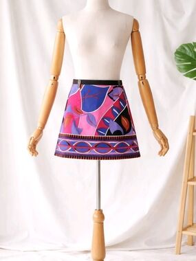 NWT Zara Pink & Blue Tropical Bold Geometric Leaf Print Mini Skirt - Size XS